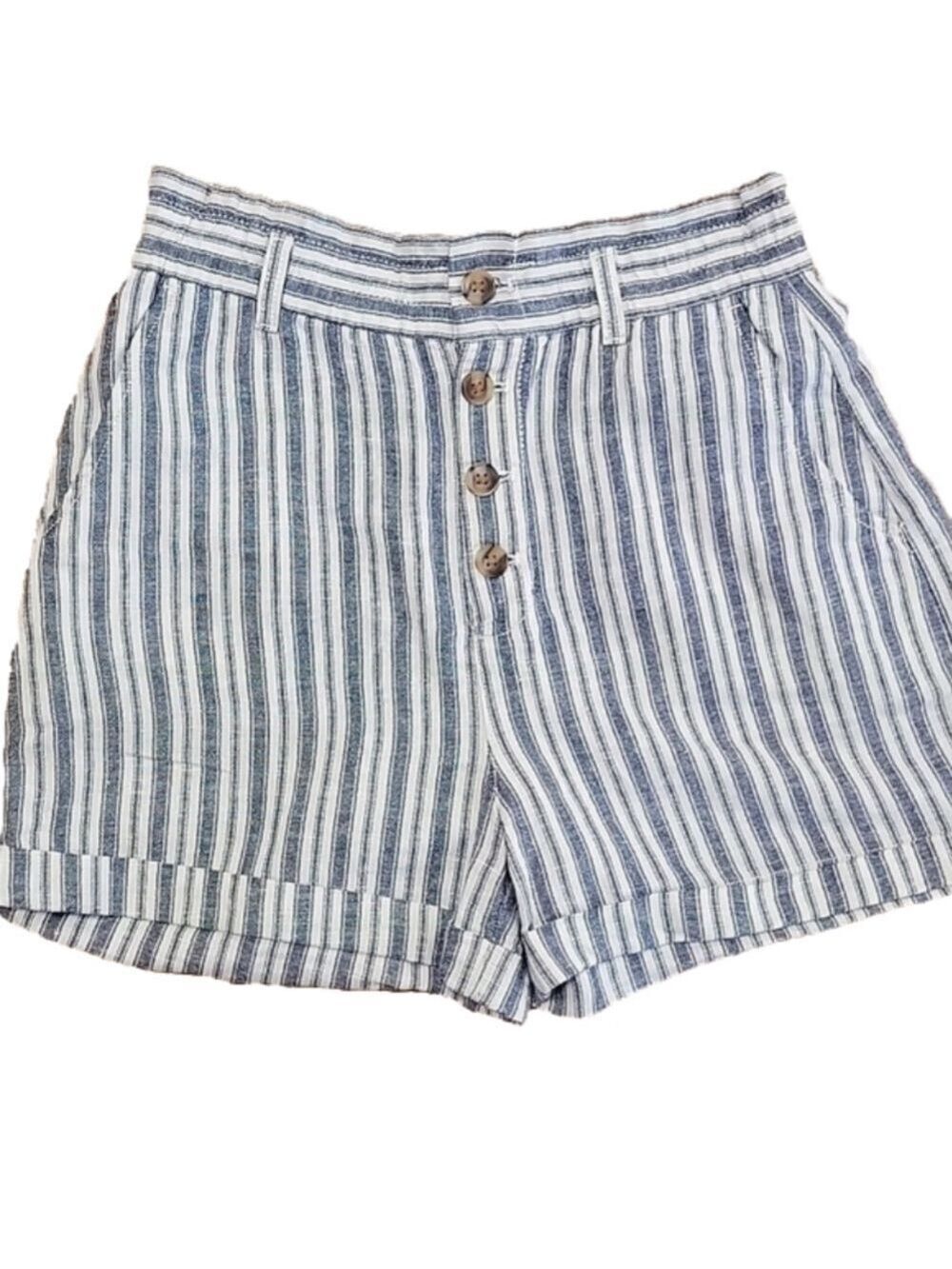 Gap Khakis Highrise Navy/Creme Striped Linen/Cotton Shorts Size 4 EUC